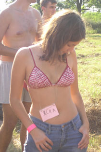 Blonde teen takes off